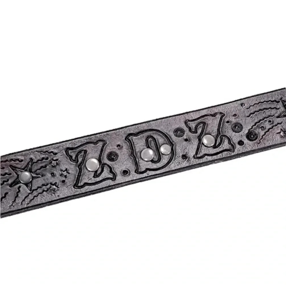 🍀 2/$22 Leather Hand Tooled Initials Brown Womens Belt size medium - Picture 2 of 7